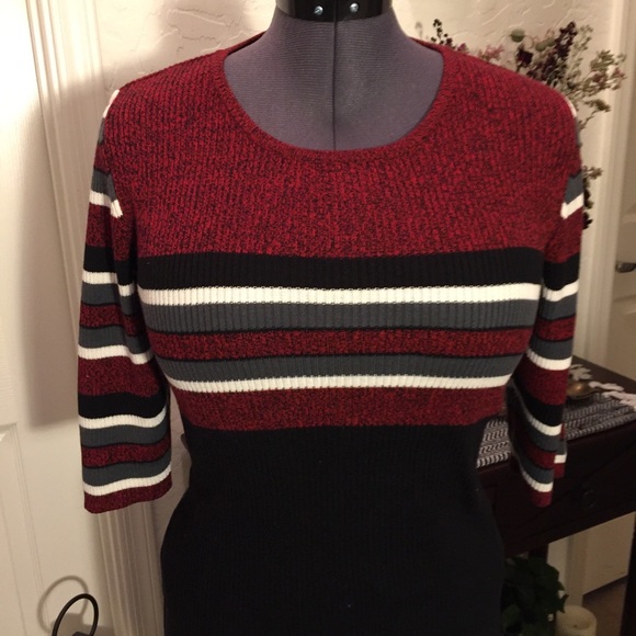 💗Dark red knit top with mid/sleeves SZ-P LG - Picture 4 of 16